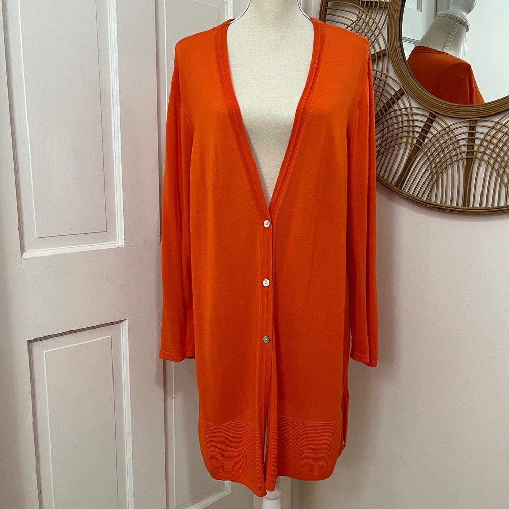 Chico's Everyday Sheer Maxi Cardigan Duster 3 XL Orange Chic Coastal Layering